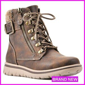 Lace-Up Ankle Boots Cushioned Hiker Style Knit Collar Zipper Buckle Detail